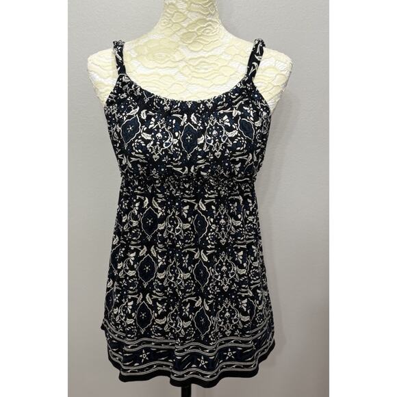 Vintage Max Studio Y2K Babydoll Tank‎ Top Womens Medium Navy White Loose Fit - Picture 1 of 9